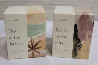 New - ILLUME Day At The Beach & Book By The Fire Scented Candles . 2.3oz (65g) Candles