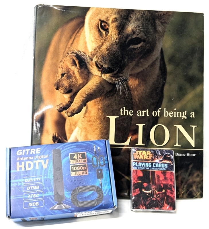 GITRW HDTV Digital Antenna, New Sealed Star Wars: The Story of Darth Vader Playing Cards & Hardcover Photo Book: The Art of Being a Lion