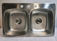 New - Stainless Steel Kitchen Double Sink . Measures 31 1/4"×20.5" .