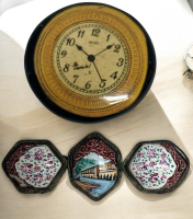 Mid Century Modern Hand Painted Enamel Story Eastern Telling Brooch Vintage Wall Clock Brooch