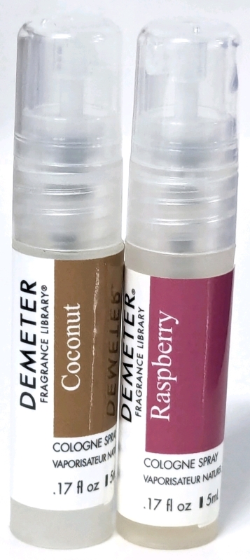 2 New Demeter Fragrance Library Mini Purse Cologne Sprays | Coconut & Raspberry| 5ml ea