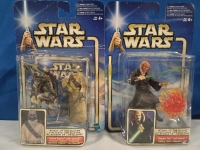 2 Vintage Sealed | Starwars Attack Of The Clones Action Figures | Tusken Raider With Massif 4" Tall | Saesee Tiin Jedi Master 4" Tall