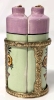 Early Japan Handpainted Double Snuff Bottles in Brass Holder | 2.75" Diameter x 5" Tall when Assembled - 2