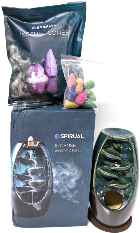 New Spiritual Ceramic Incense Waterfall w 10 + Incense Cones | Incense Waterfall 6.75" Tall