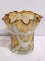 Unique Hand Blown Art Glass Vase 5.5" Tall with Ruffle Rim