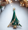 Green enamel + Rhinestone Christmas Tree Vintage Brooch. - 2