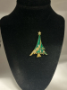 Green enamel + Rhinestone Christmas Tree Vintage Brooch. - 3