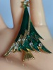 Green enamel + Rhinestone Christmas Tree Vintage Brooch. - 6