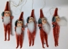 Vintage & MCM Christmas | 5 Chenille & Clay Face Pipe Cleaner Santa Gnome Ornaments (3" ea) & 2 1970s Santa & Frosty Candy Containers Made in Hong Kong w Contents (4.25" Tall ea) - 2