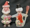 Vintage & MCM Christmas | 5 Chenille & Clay Face Pipe Cleaner Santa Gnome Ornaments (3" ea) & 2 1970s Santa & Frosty Candy Containers Made in Hong Kong w Contents (4.25" Tall ea) - 5