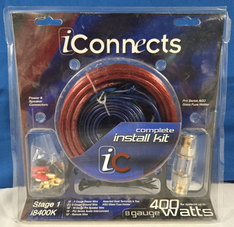 New Sealed | iconnects Stage One i8400K Complete Install Kit | For Sound Systems Up To 400 Watts/ 8 Gauge