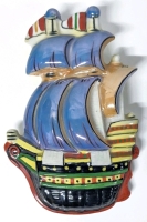 Japanese Lusterware Spanish Galleon Ship-Shaped Porcelain Wall Pocket | 5" x 1.5" x 7" Long