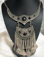 Ottoman Style Statement Coin Necklace with 4 Rhinestone Detailing