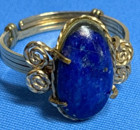 Oval Lapis Prong Set Ring Size 8 Gold Tone