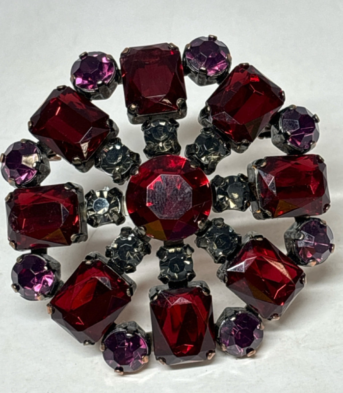 Sparkling Garnet Glass Czeck Brooch Snowflake Captain Wheel