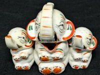 Rare Japan Lusterware Triple Elephant Caddy with Creamer, Salt & Pepper Shakers | 5.25" x 4.5" Tall