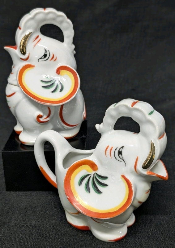 Stellar Pair of Japan Lusterware Elephant Sugar Dish & Creamer |