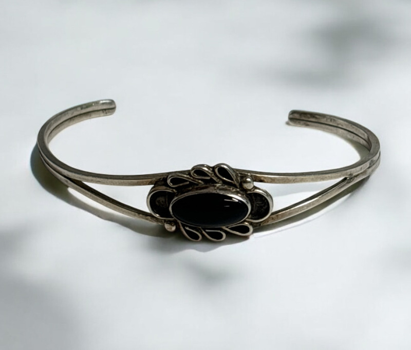 Sterling Black Onyx Open Cuff Bracelet