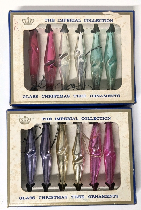 Vintage Christmas | 2 Sets of "The Imperial Collection" 3.5" Glass Christmas Tree Ornaments | Made in Japan | No. R52015