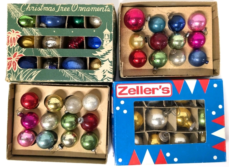 Vintage Christmas | Round Glass Ornaments + 1 Pinecone Ornament from Zeller's + | Made in Japan / Occupied Japan | Up to 1.25" Long