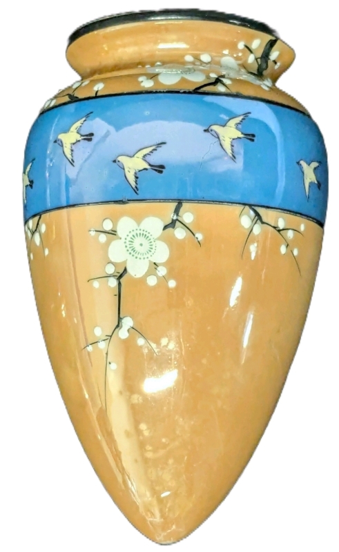 Japanese Swallow Lusterware Porcelain Wall Pocket Vase | 4" x 2.3" x 7.25" Long