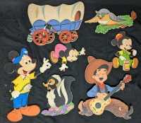 Vintage Wall Pin-Ups : Disney Mickey & Nephews + Dolly Toy Co Cowboys & Indians Pin-Ups "Prairie Pete" & Covered Wagon #247 | Tallest 14.5"