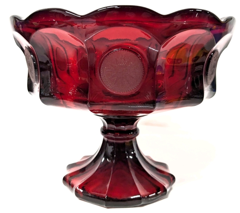 Stunning Large Fostoria Ruby Red Coin Glass Compote Pedestal Bowl | 8.5" Diameter x 6.6" Tall