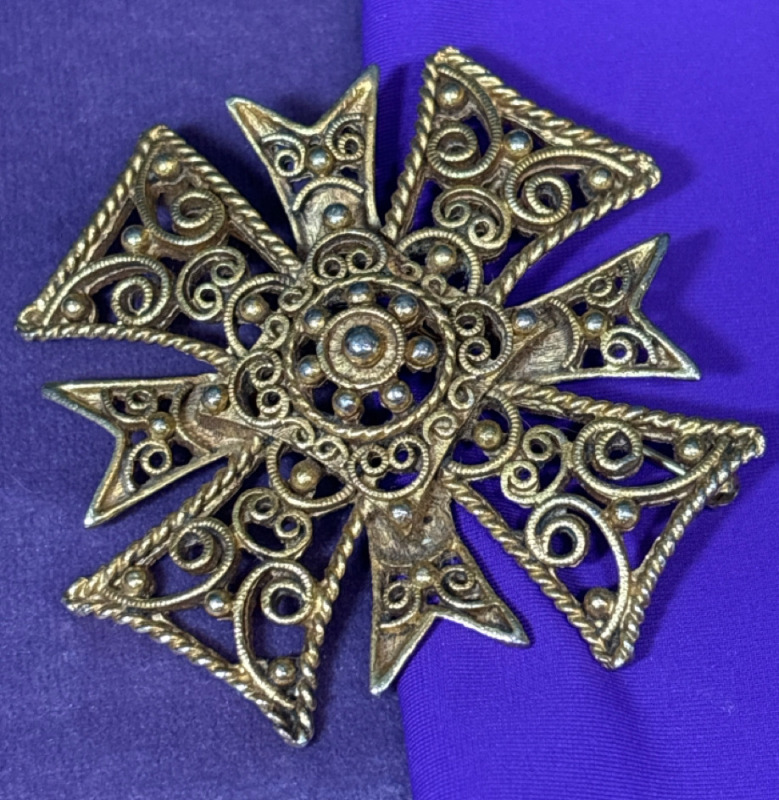 Maltese Cross Intricate Brooch Pendant 2.25 Inches