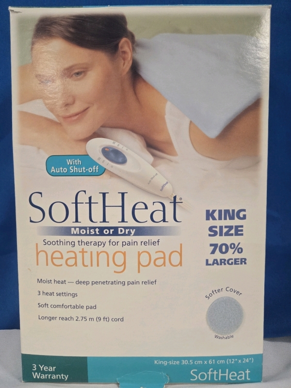 SoftHeat | Moist Or Dry | Heading Pad For Therapy & Pain Relief | 3 Temperature Settings | Size: King Size 12" x 24" Model# HP218N-CAN * Tested & Working *