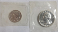 1959 United States Silver Quarter & Dime . Sealed , Uncirculated