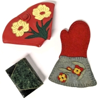 3 Vintage Sewing Kit: Fold-Out Fan, Felt Mitten & Tiny Book Made in Germany | Largest is Mitten at 4.75" Long