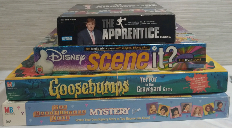 Family Board Game Lot Scene It, The Apprentice, Goosebumps, The Babysitters Club