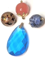 Glass & Art Glass Pendants & Charms | Gradient Blue Teardrop Prism, Gold Foil, Faceted Translucent Peach & Stormy Blues