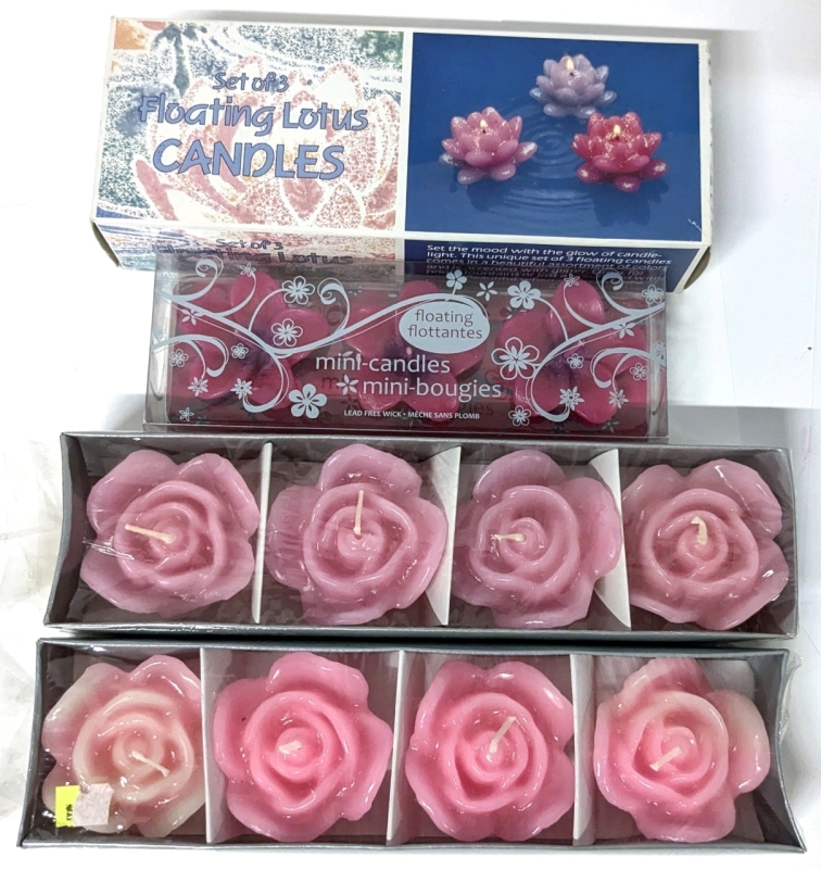 New & Old Stock Lotus, Rose & Flower Floating Candies | 14 Candles Total | Largest 3" x 1.6" Tall