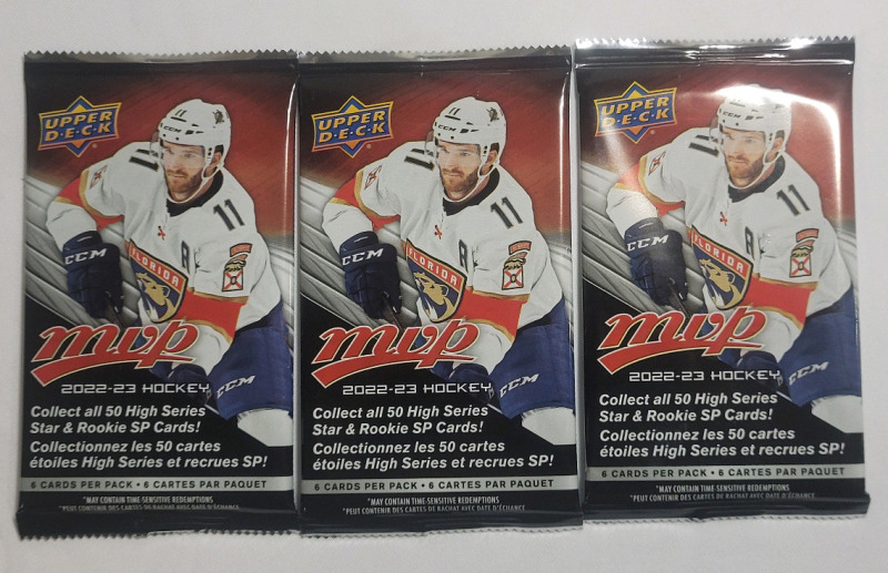 2022 - 23 Upper Deck MVP NHL Hockey Trading Card Sealed Packs , Three (3) Packs , Six (6) Cards per Pack