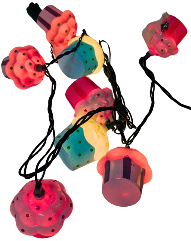 New, Old Stock Cupcake 10-Light Indoor String Lights | Can be Daisy-Chained! | Approx 90" Long