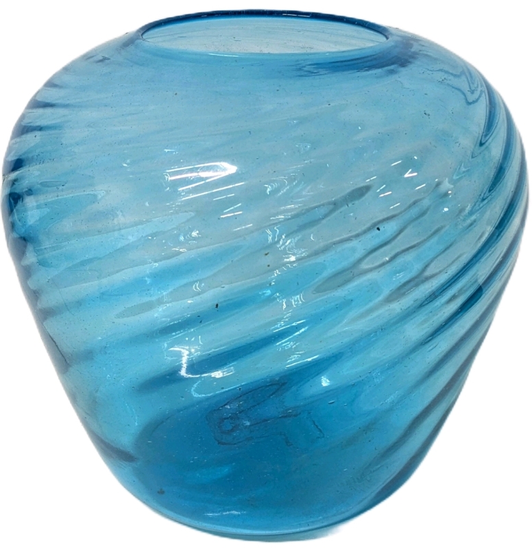 Large Spiral Lightly Ribbed Translucent Blue Glass Vase | 9.15" Tall