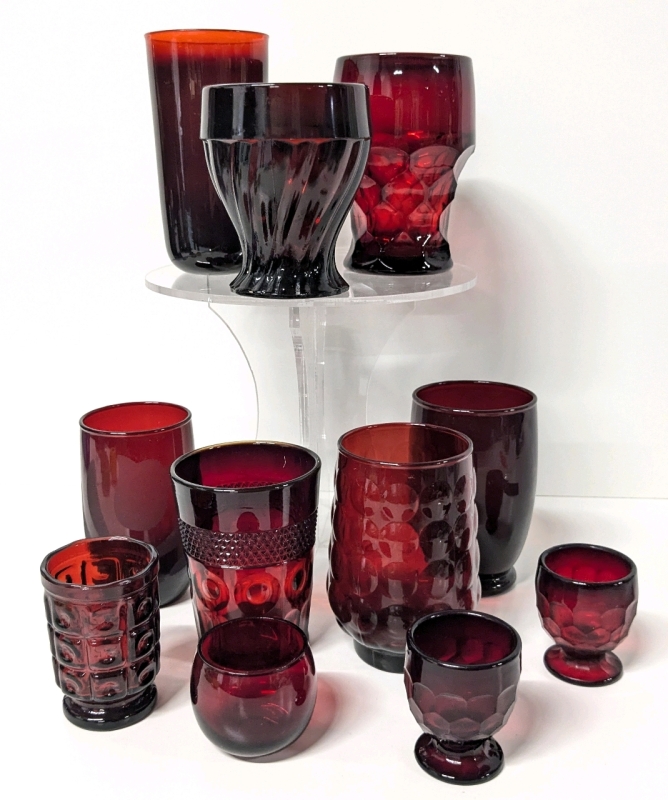 10 Assorted Ruby Red Glass & 1 Cadmium Ruby Red Drinking Drinking | 1.75" - 5.25" Tall