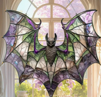 Vibrant Acrylic Bat Suncatcher Stunning Stained Glass-Style Hanging Ornament 8" x 7.3"