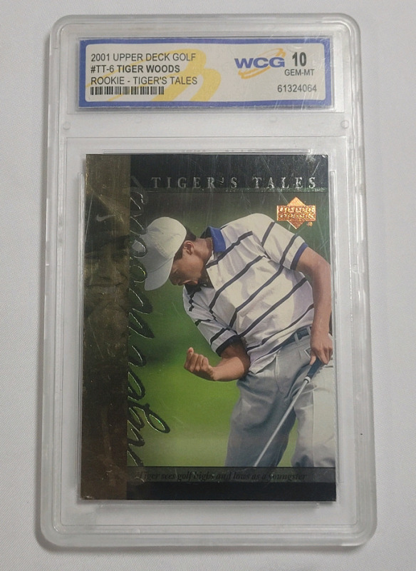 2001 Upper Deck Golf Tiger's Tales #TT-6 Tiger Woods Rookie Trading Card . WCG Graded 10 GEM-MT