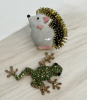 Unique Hedgehog Quilled Brooch Green Rhinstone Leaping Frog Brooch - 2