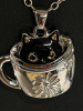 Adorable Peeking Black Cat in Cup Necklace Earring Set - 5