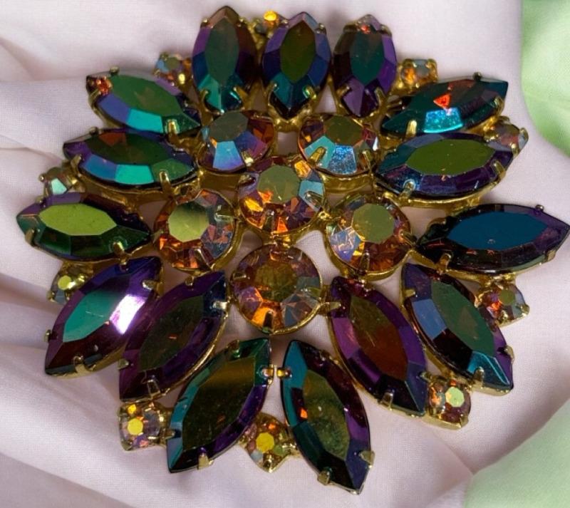 Stunning AB Navette Chaton Rhinestone Snowflake Brooch