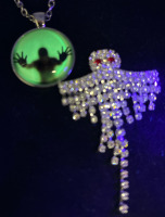 Sparkling Rhinestone Ghost Brooch Luminous Black Shadow Necklace