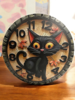 Black Cat Clock Design Aluminum Wall Sign Plaque