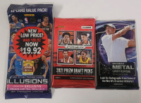 2021 - 22 Panini Illusions Basketball & 2021 Panini Prizm Draft Picks Basketball Trading Card Sealed Packs plus 2023 Skybox Metal Universe Champions Trading Card Sealed Pack .