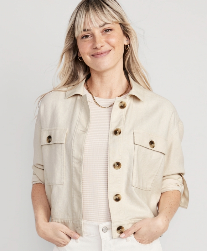New Old Navy Women's Linen-Blend Cropped Utility Jacket. 3xl