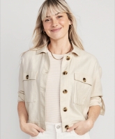 New Old Navy Women's Linen-Blend Cropped Utility Jacket. 3xl