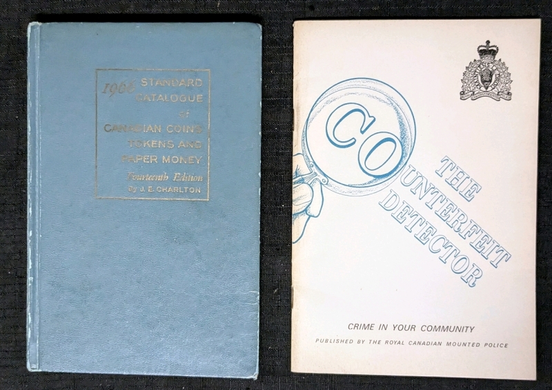 Vintage 1968 The Counterfeit (Currency) Detector Booklet from the RCMP & 1966 Standard Catalogue of Canadian Coins Tokens and Paper Money (14th Edition) by JE Charlton