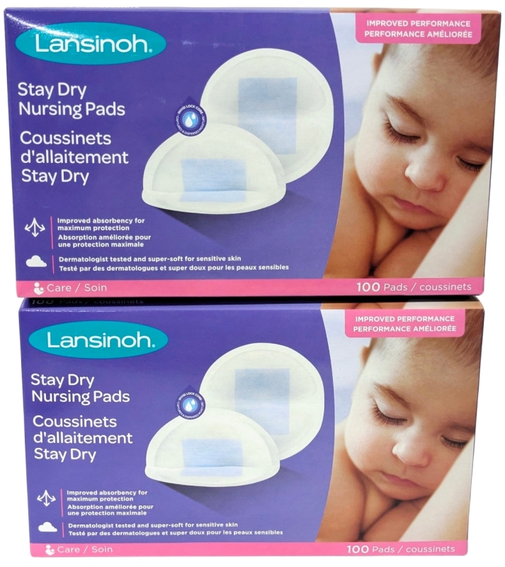 2 New LANSINOH Stay Dry Water & Leak-Proof Nursing Pads | 100 Pads per Box, 200 Pads Total